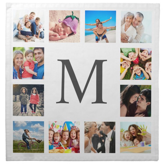 Custom Family Photo Collage Personalized White Cloth Napkin (Front)