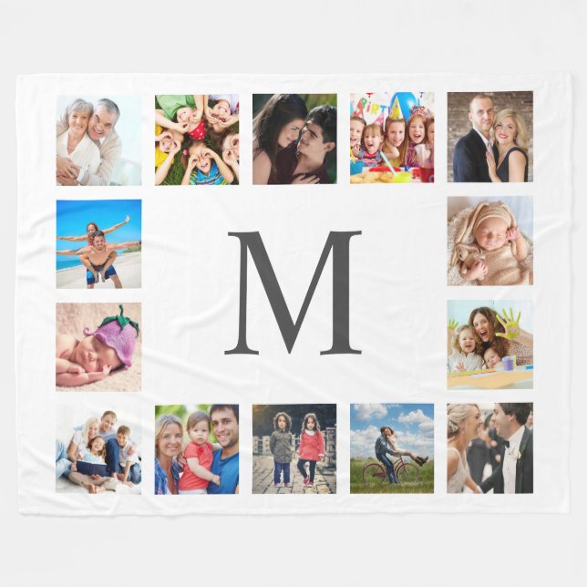 Custom Family Photo Collage Personalized White Fleece Blanket (Front (Horizontal))