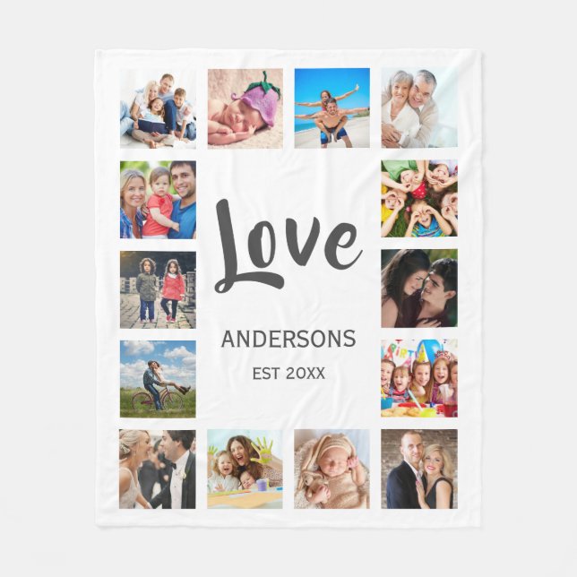 Custom Family Photo Collage Personalized White Fleece Blanket (Front)