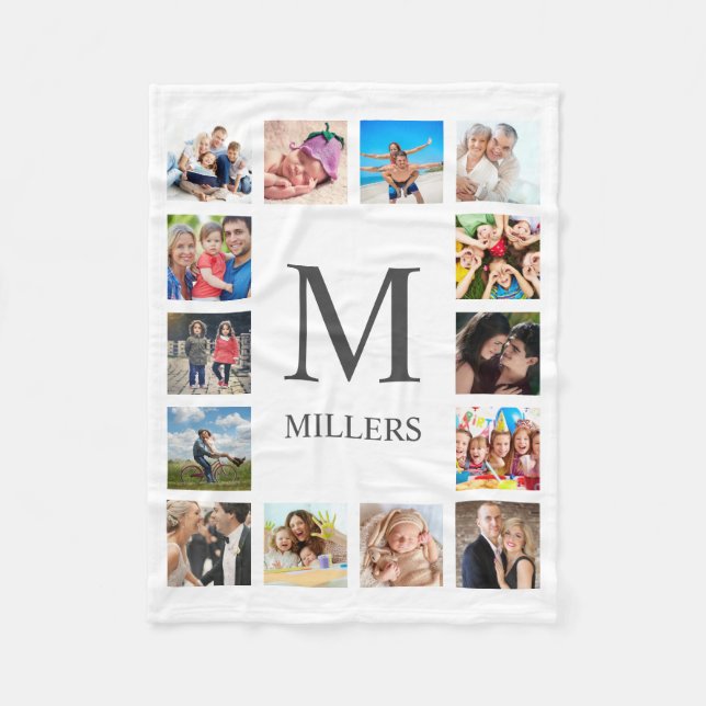 Custom Family Photo Collage Personalized White Fleece Blanket (Front)