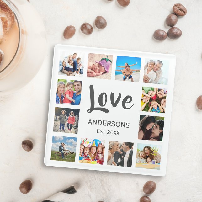 Custom Family Photo Collage Personalized White Glass Coaster (Creator Uploaded)