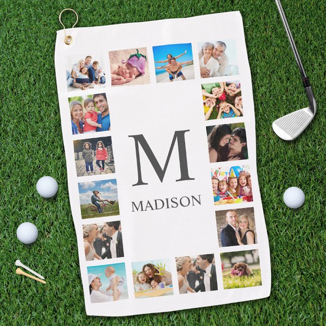 Custom Family Photo Collage Personalized White Golf Towel (Creator Uploaded)