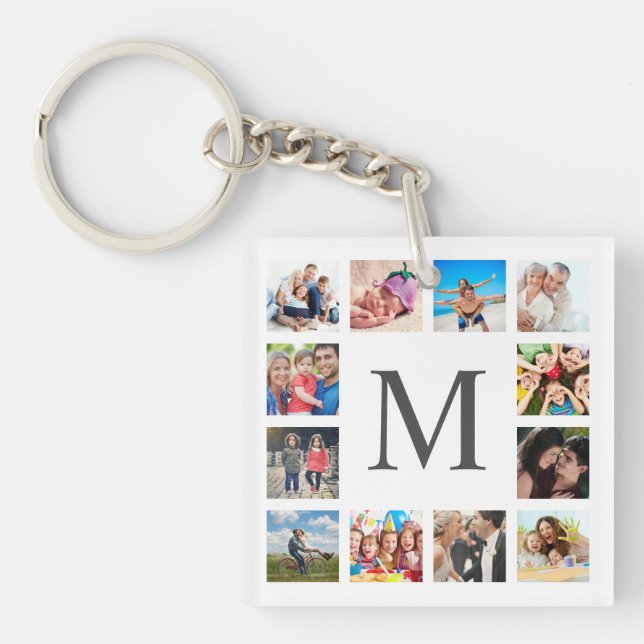 Custom Family Photo Collage Personalized White Keychain (Front)