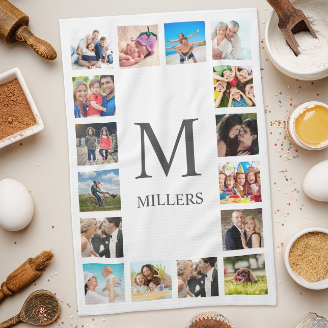 Custom Family Photo Collage Personalized White Kitchen Towel (Creator Uploaded)