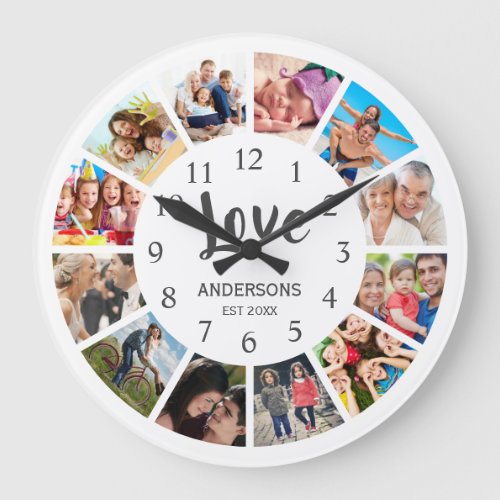 Custom Family Photo Collage Personalized White Large Clock