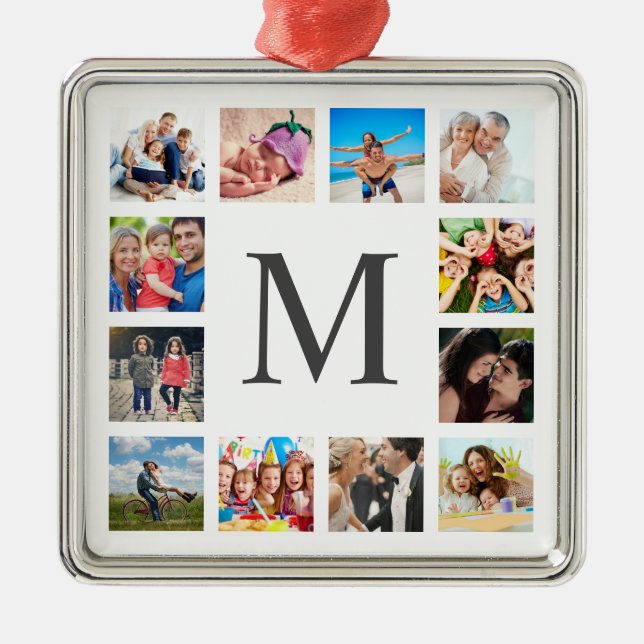 Custom Family Photo Collage Personalized White Metal Ornament (Front)