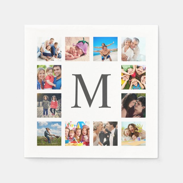 Custom Family Photo Collage Personalized White Napkins (Front)