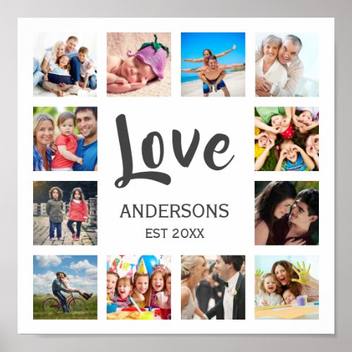 Custom Family Photo Collage Personalized White Poster