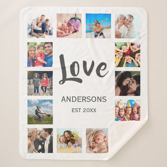 Custom Family Photo Collage Personalized White Sherpa Blanket (Front)