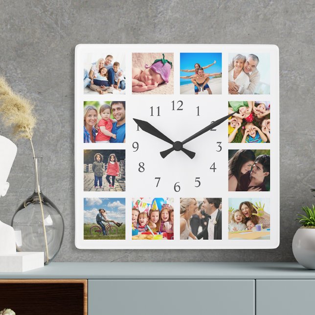 Custom Family Photo Collage Personalized White Square Wall Clock (Creator Uploaded)