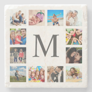 Custom Family Photo Collage Personalized White Stone Coaster