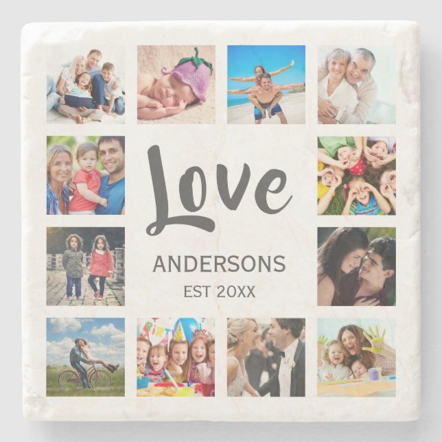 Custom Family Photo Collage Personalized White Stone Coaster (Front)