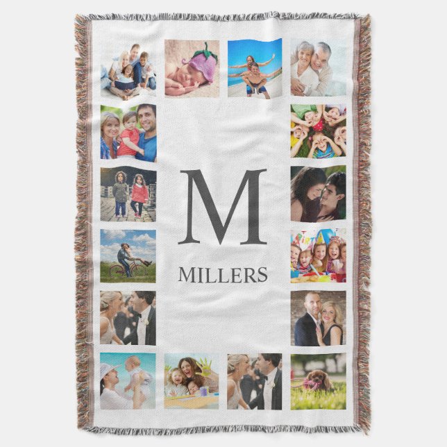 Custom Family Photo Collage Personalized White Throw Blanket (Front Vertical)
