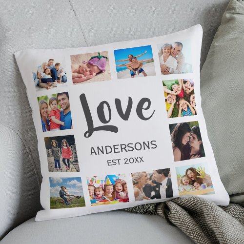 Custom Family Photo Collage Personalized White Throw Pillow