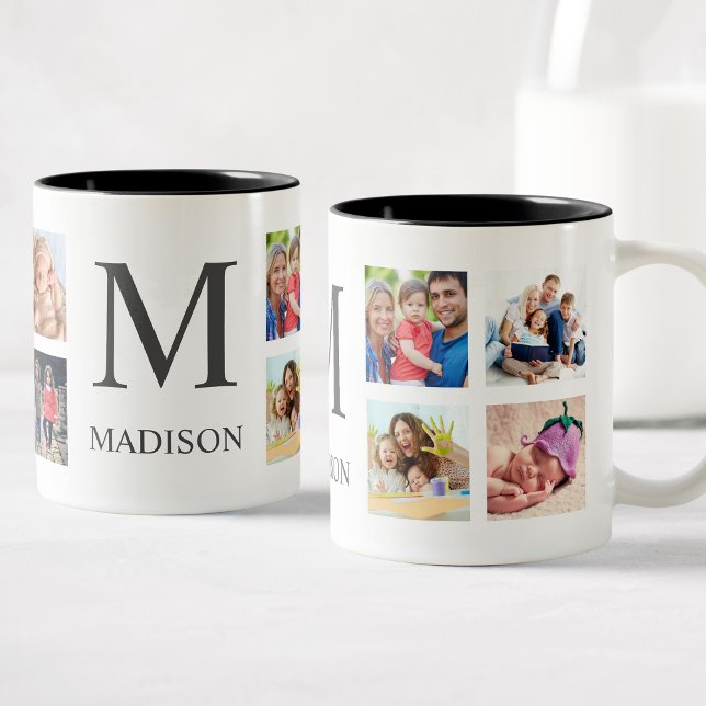 Custom Family Photo Collage Personalized White Two-Tone Coffee Mug (Creator Uploaded)