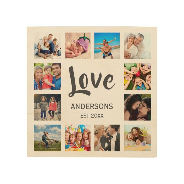 Custom Family Photo Collage Personalized White Wood Wall Art (Front)