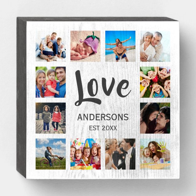 Custom Family Photo Collage Personalized White Wooden Box Sign (Front Horizontal)