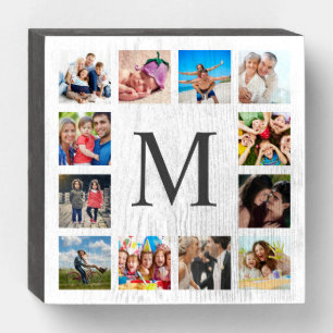 Custom Family Photo Collage Personalized White Wooden Box Sign