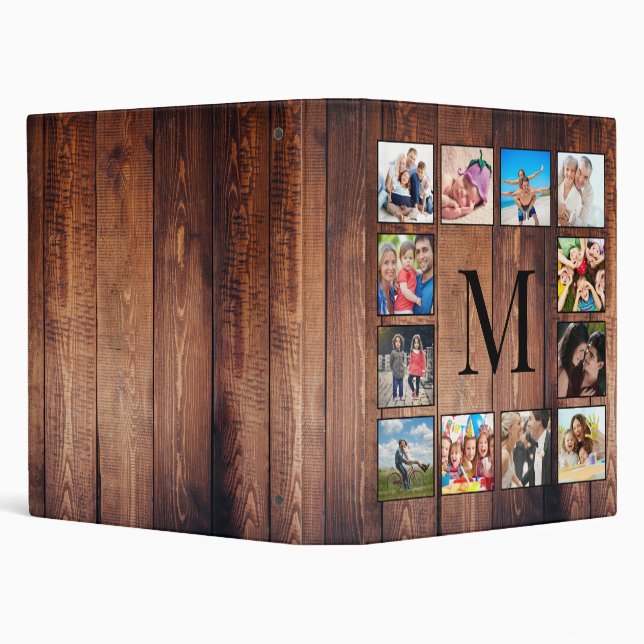 Custom Family Photo Collage Reclaimed Wood 3 Ring Binder (Background)