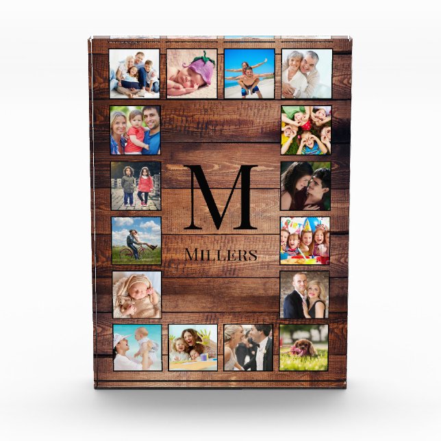 Custom Family Photo Collage Reclaimed Wood Acrylic Award (Front)