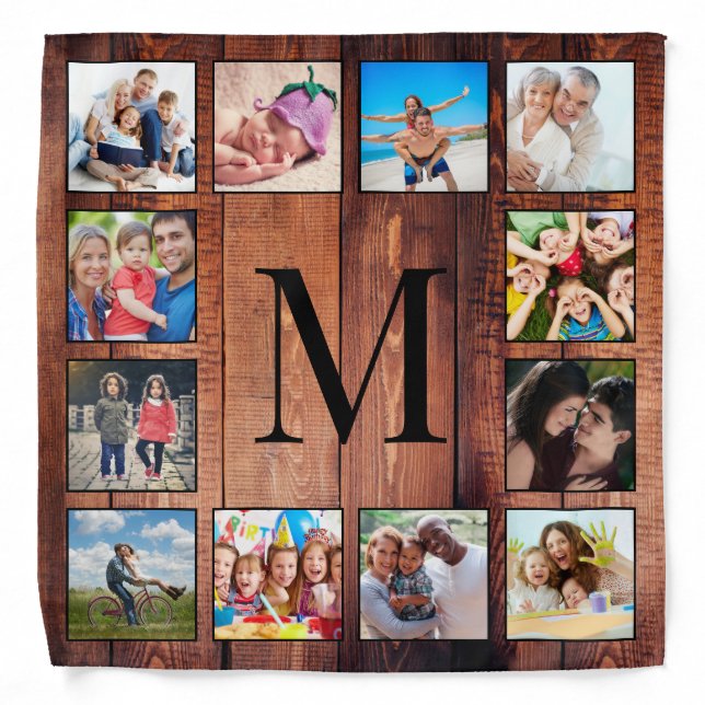 Custom Family Photo Collage Reclaimed Wood Bandana (Front)