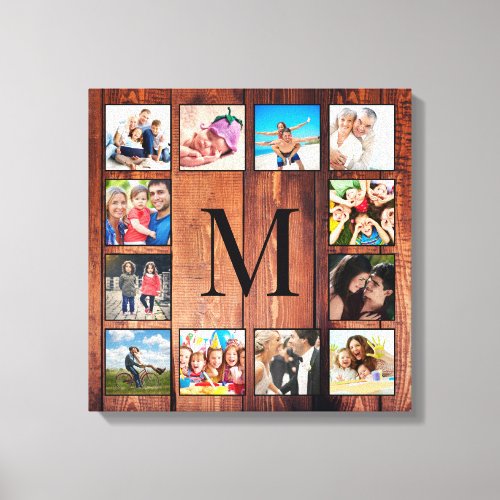 Custom Family Photo Collage Reclaimed Wood Canvas Print