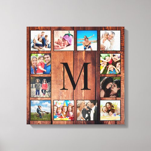 Custom Family Photo Collage Reclaimed Wood Canvas Print