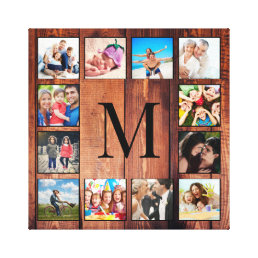 Custom Family Photo Collage Reclaimed Wood Canvas Print