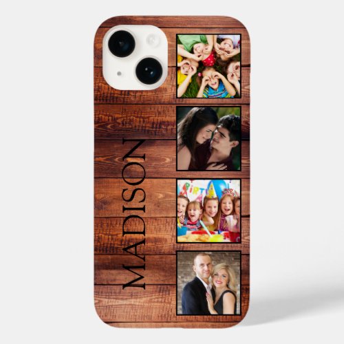 Custom Family Photo Collage Reclaimed Wood Case_Mate iPhone 14 Case