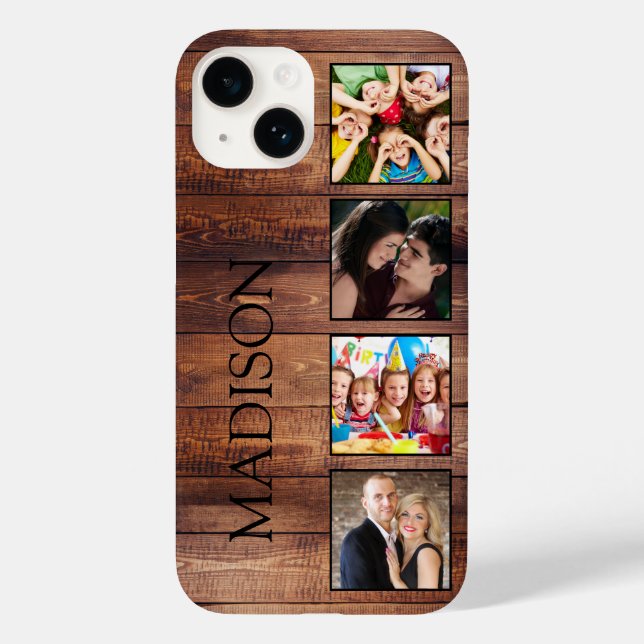 Custom Family Photo Collage Reclaimed Wood Case-Mate iPhone Case (Back)