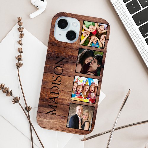 Custom Family Photo Collage Reclaimed Wood iPhone 15 Case