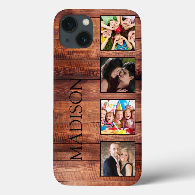 Custom Family Photo Collage Reclaimed Wood Case-Mate iPhone Case (Back)