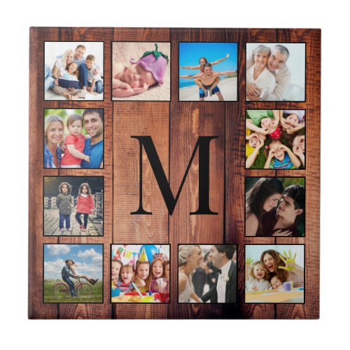 Custom Family Photo Collage Reclaimed Wood Ceramic Tile
