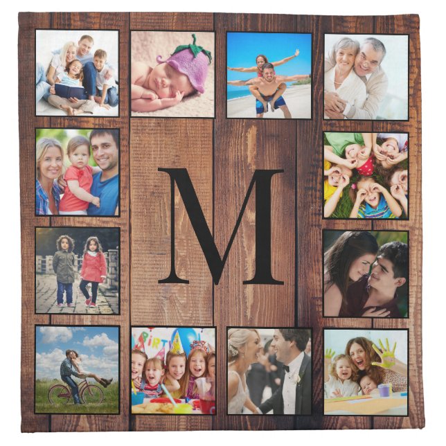 Custom Family Photo Collage Reclaimed Wood Cloth Napkin (Front)