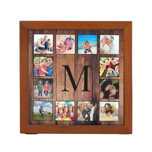 Custom Family Photo Collage Reclaimed Wood Desk Organizer