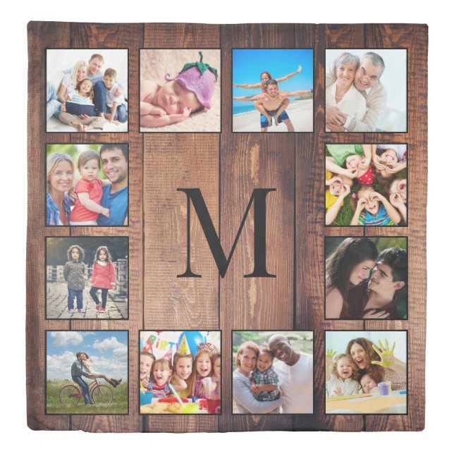 Custom Family Photo Collage Reclaimed Wood Duvet Cover (Front)