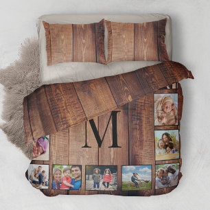 Custom Family Photo Collage Reclaimed Wood Duvet Cover