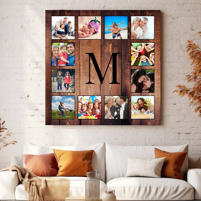 Custom Family Photo Collage Reclaimed Wood Faux Canvas Print (Creator Uploaded)
