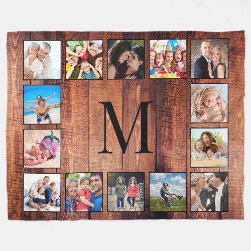 Custom Family Photo Collage Reclaimed Wood Fleece Blanket