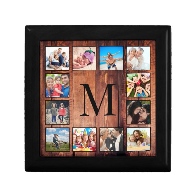 Custom Family Photo Collage Reclaimed Wood Gift Box (Front)