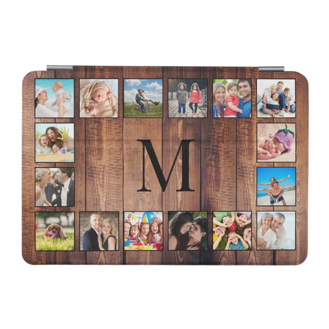Custom Family Photo Collage Reclaimed Wood iPad Mini Cover (Horizontal)