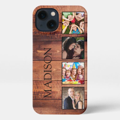 Custom Family Photo Collage Reclaimed Wood iPhone 13 Case
