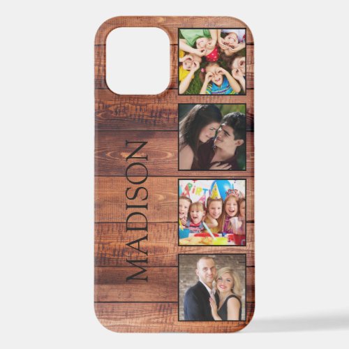 Custom Family Photo Collage Reclaimed Wood iPhone 12 Case