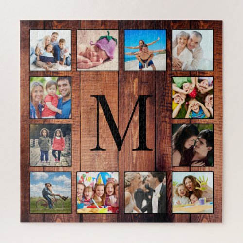 Custom Family Photo Collage Reclaimed Wood Jigsaw Puzzle