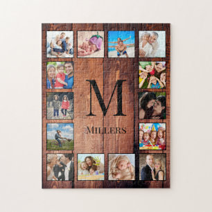 Custom Family Photo Collage Reclaimed Wood Jigsaw Puzzle