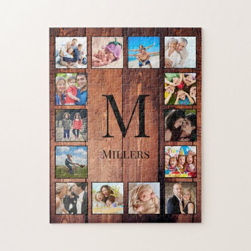 Custom Family Photo Collage Reclaimed Wood Jigsaw Puzzle