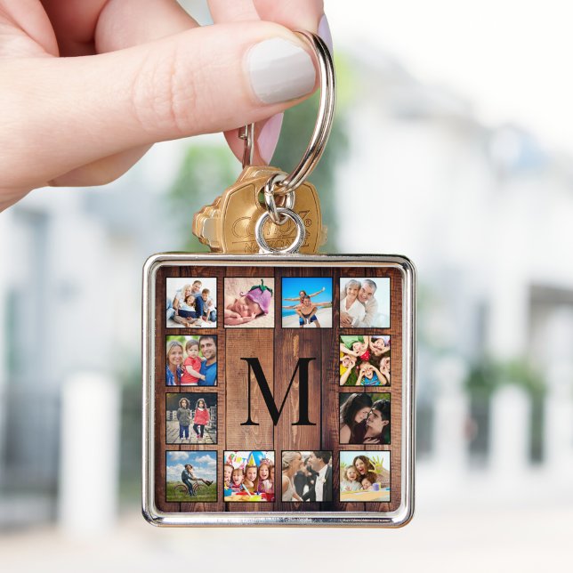 Custom Family Photo Collage Reclaimed Wood Keychain (Creator Uploaded)