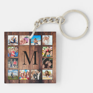 Custom Family Photo Collage Reclaimed Wood Keychain