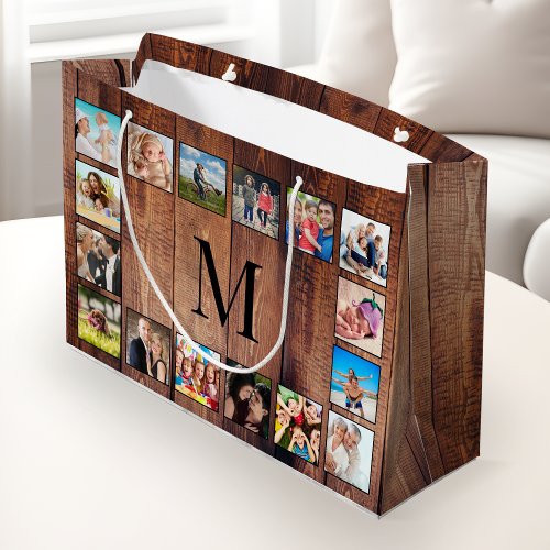 Custom Family Photo Collage Reclaimed Wood Large Gift Bag