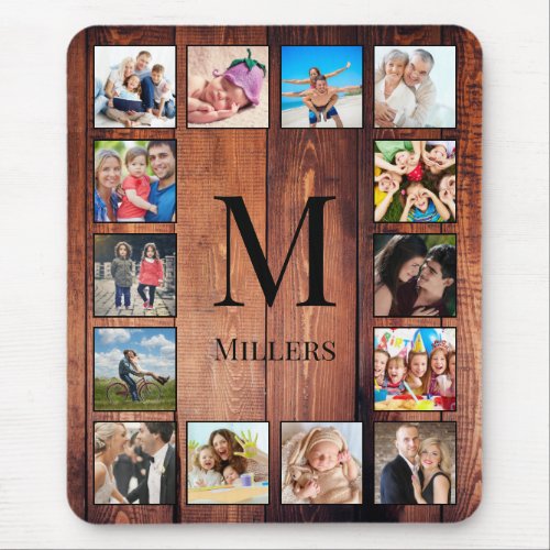 Custom Family Photo Collage Reclaimed Wood Mouse Pad